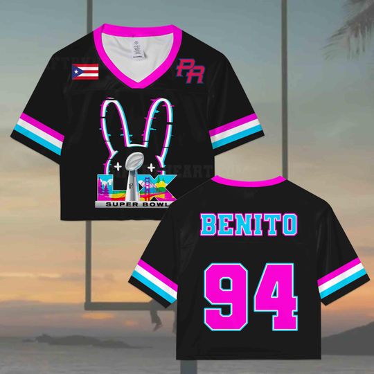 Bad Bunny Football Bad Benito Crop Top Football Jersey, Bad Bunny Bowl 2026 Halftime Show Crop Top Football Jersey