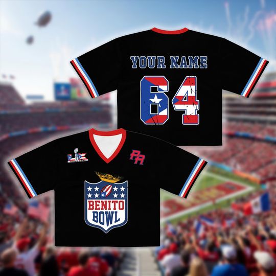 Puerto Rico Team Jersey, Benito 64 Crop Top Jersey, Benito Bowl Bad Bunny Shirt, Bad Bunny LX Shirt,Mesh Jersey, Sports Shirt, Gift for Fans