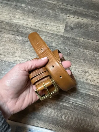 Discover Vintage Coach Leather Belt British Tan Solid Brass Buckle USA Made Size 35/90