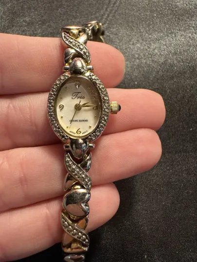 Discover Tres Genuine Diamond Ladies Watch Two-Tone Bracelet Japan Quartz Dress Watch