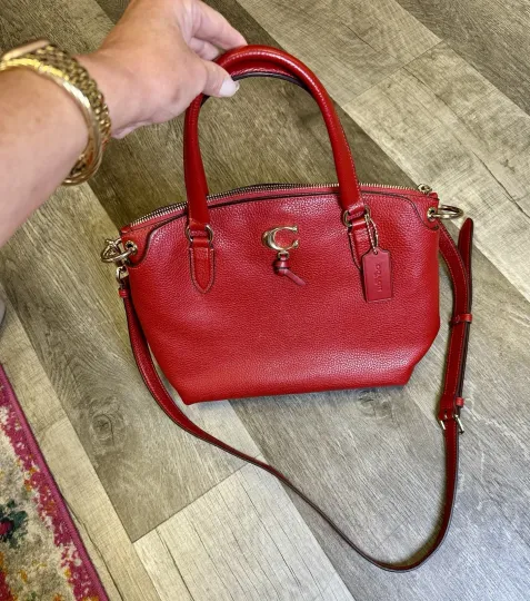 Discover Coach Red Pebbled Leather Satchel Crossbody Shoulder Bag – Style F58321