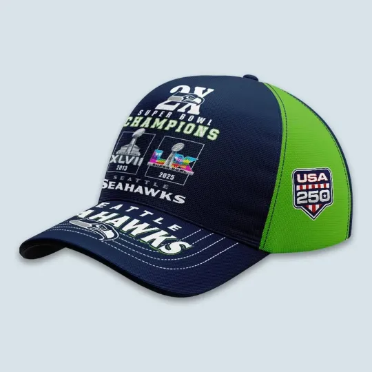 Discover 2026 Seahawks 2x Super Bowl Champions Baseball Cap