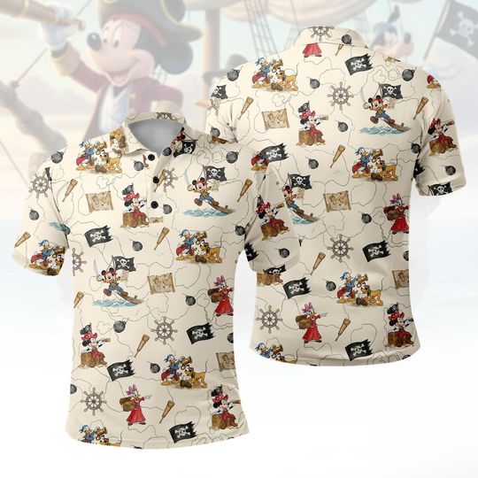 Discover Retro Pirate Mickey And Friends Polo Shirt, Disney Cruise Women Polo Shirt, Mickey Cruise Men Polo Shirt, Mickey Pirate Shirt,Golf Gift