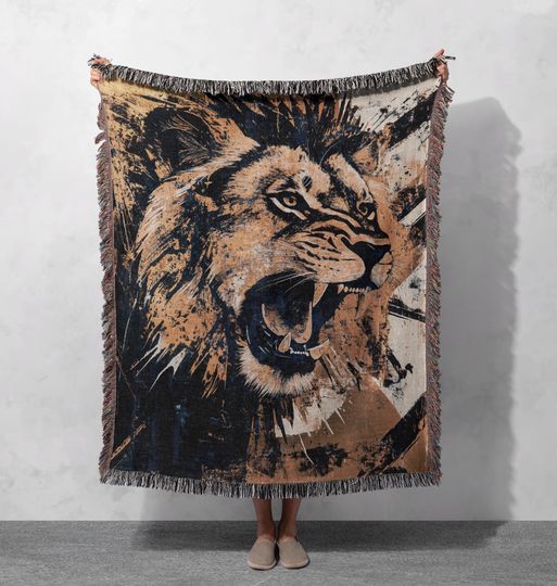 Discover Roaring Lion Wildlife Art Woven Blanket 100% Cotton, Hobby For Lover, Birthday Gift For Enthusiast, King Of The Jungle Identity Present