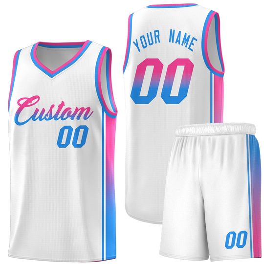 Discover Custom Printed Basketball Jersey Font Gradient Team Uniforms Men Women Youth Sports Gift for Basketball Lovers Holiday Gifts