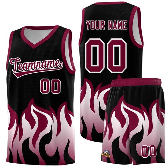 Discover Custom Basketball Jersey Flames Fire Design Personalized Printed Name Number Christmas Day Jerseys For Women Men