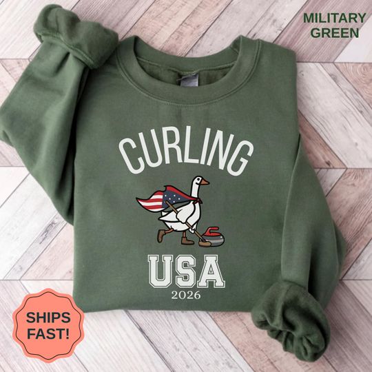 Curling Goose Sweatshirt for Winter Sports Team USA Fan Gift