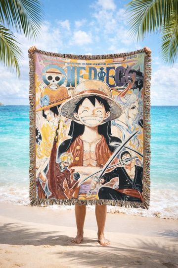 One Piece Woven Blanket 52x37 | Anime Woven Throw | Manga Wall Tapestry | Luffy Anime Decor | Otaku Gift