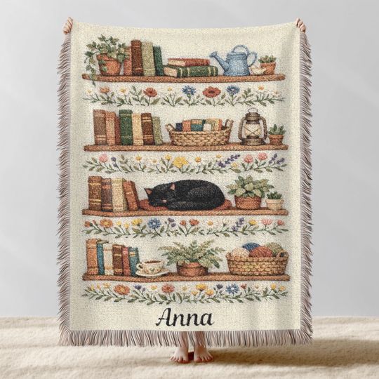 Discover Personalized Book Lovers Woven Blanket, Boho Bookish Tapestry Throw, Blanket Gift for Bookworm, Cottagecore Home Decor, Reading Blanket Gift