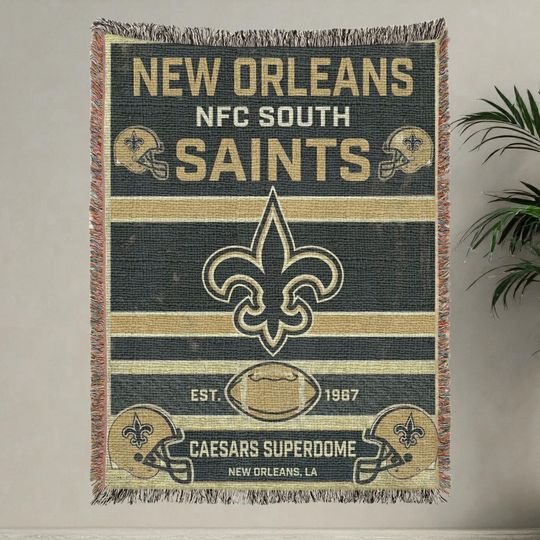Vintage New Orleans Saints Woven Blanket Throw  Retro football Football Fan Home Decor Gift