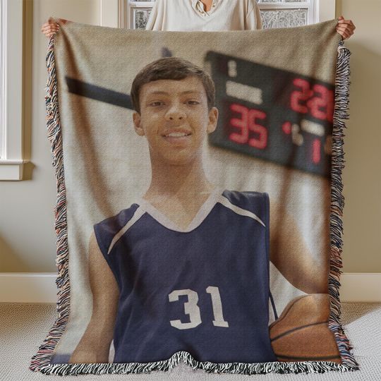 Football Senior Photo Blanket, Custom Woven Graduation Throw, Class of 2026 Keepsake, Senior Night Gift, Teen Boy Sport Player Gift from Mom