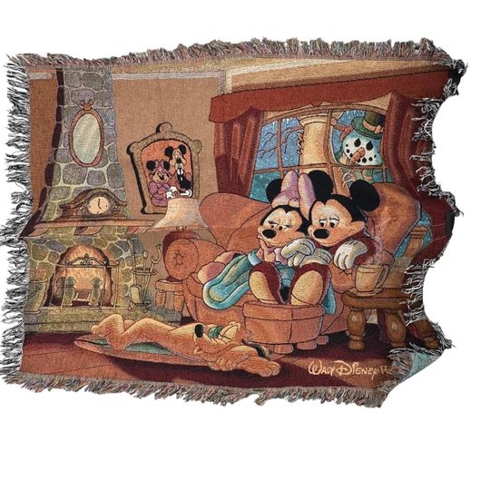 Discover Walt Disney Mickey Minnie Pluto Woven Throw Tapestry Blanket Fringed Holiday