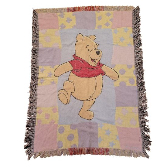 Discover Disney Winnie the Pooh Baby Blanket Tapestry Throw Woven Novelty Afghan 90s