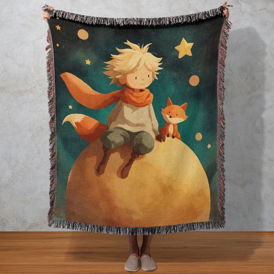 Discover Little Prince Woven Blanket, Whimsical Storybook Tapestry, Starry Night Decor, Fairytale Wall Hang