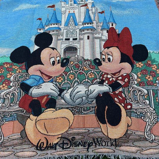Discover Vintage Walt Disney World Mickey Minnie and Tinkerbell Magic Castle 90's Throw Blanket Tapestry or Wall Hanging Retro Decor