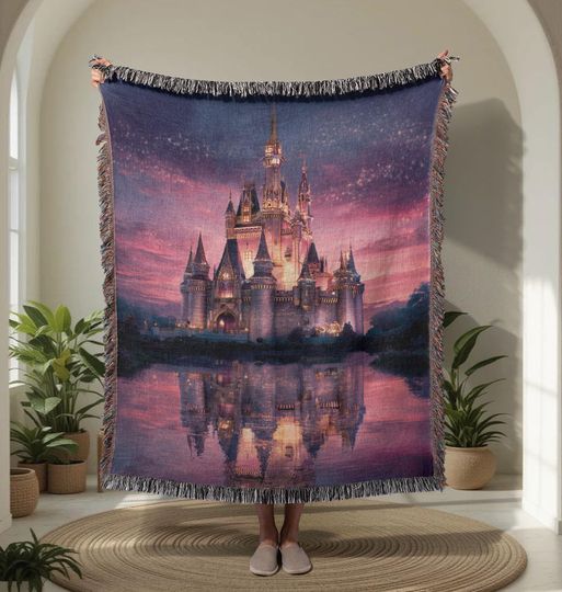 Discover Fairytale Castle 100% Cotton Woven Blanket, Magical Castle Woven Blanket, Fantasy Castle Woven Blanket, Disney Castle Inspired Woven Blanket