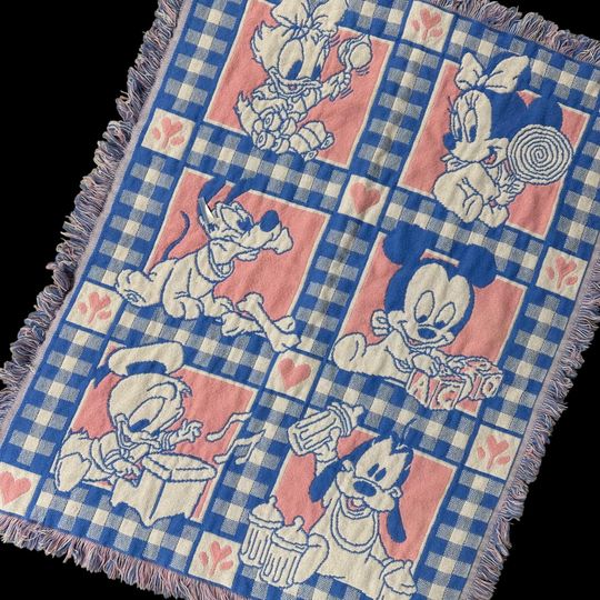 Discover Vintage Disney Baby Tapestry Blanket Mickey Minnie Goofy Pluto Donald Pink Blue