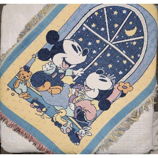 Discover Vintage Disney Babies Tapestry Throw Blanket 44" x 32" Colorful Mickey Minnie