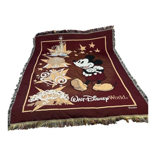 Discover Walt Disney World Mickey Mouse Tapestry Throw Blanket Magic Kingdom Epcot Animal Kingdom Hollywood Studios Early 2000s