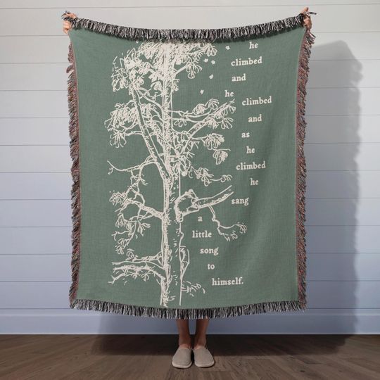 Discover Winnie-The-Pooh Quote Woven Blanket, He Climbed And Climbed Throw, Literary Nursery Book Gift, Vintage Storybook Tree Illustration