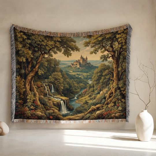 Castle Woven Cotton Blanket: Enchanted Forest Tapestry