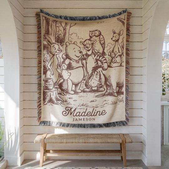 Personalized Winnie the Pooh Baby Blanket Personalized Name Baby Gift Soft Pooh Nursery Throw Piglet Tigger Eeyore Baby Shower Gift New Mom