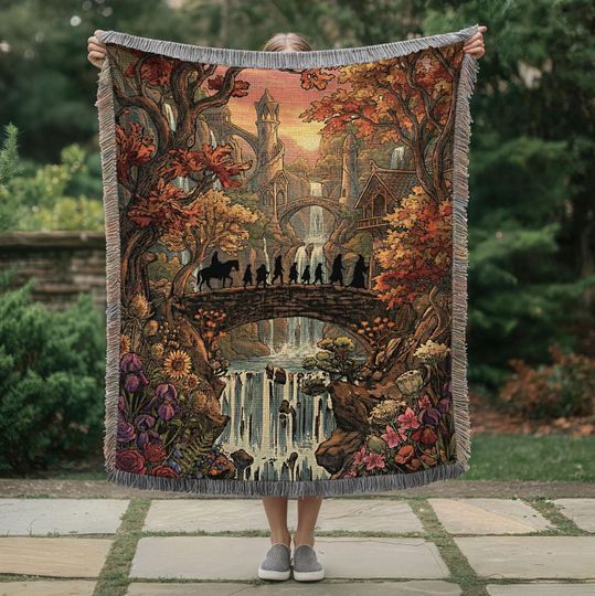 Fellowship Journey Woven Blanket | Fantasy Realm Wall Hanging  | Bookish Fantasy Book Lover Gift | Enchanted Forest Home Decor