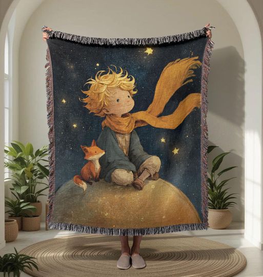 Discover The Little Prince 100% Cotton Woven Blanket, Book Lover Gift Throw Blanket, Classic Storybook Tapestry Blanket, Baby Shower Gift For Reader