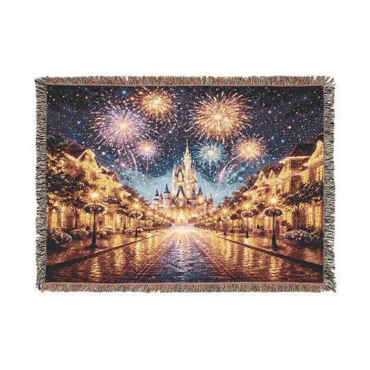 Find your Happily Ever After at home| Castle Fireworks Woven Blanket | Night Sky Tapestry Throw