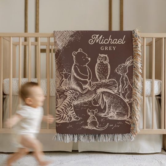 Discover Custom Winnie the Pooh Baby Blanket Personalized Name Baby Gift Soft Pooh Nursery Throw Piglet Tigger Eeyore Baby Shower Gift for New Mom