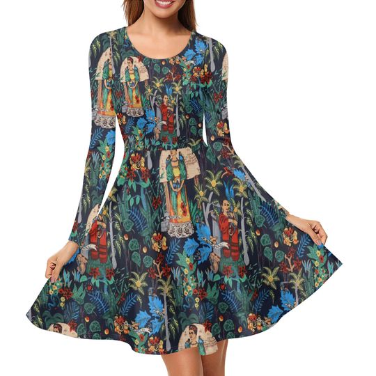Frida Kahlo Long Maxi Dress - winter dress - cotton dress - floral print
