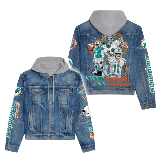 Discover Miami Dolphinss Premium Hooded Denim Jacket New Collection AZBTHDJ000160