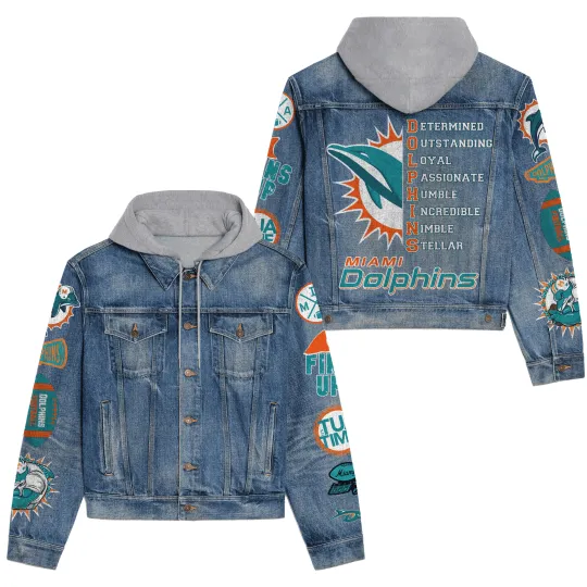 Discover Miami Dolphinss Premium Hooded Denim Jacket New Collection AZBTHDJ000164