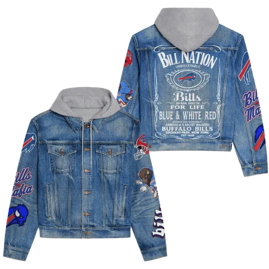 Discover Buffalo Billss Premium Hooded Denim Jacket New Collection AZBTHDJ000161