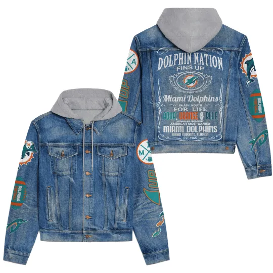 Discover Miami Dolphinss Premium Hooded Denim Jacket New Collection AZBTHDJ000122