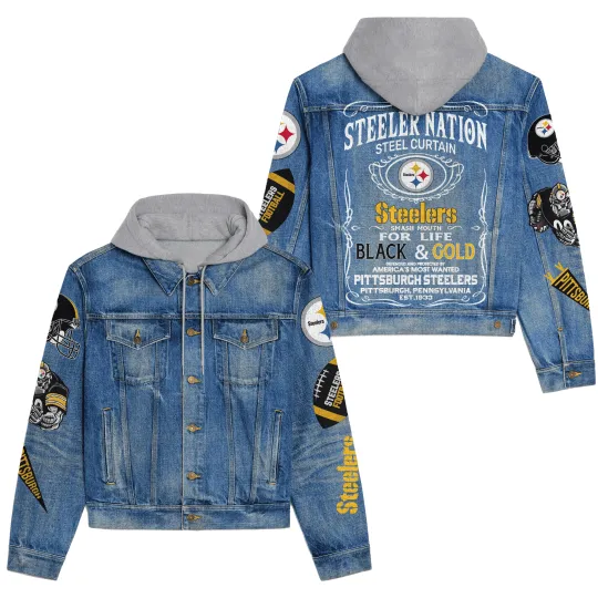 Pittsburgh Steelerss Premium Hooded Denim Jacket New Collection AZBTHDJ000221