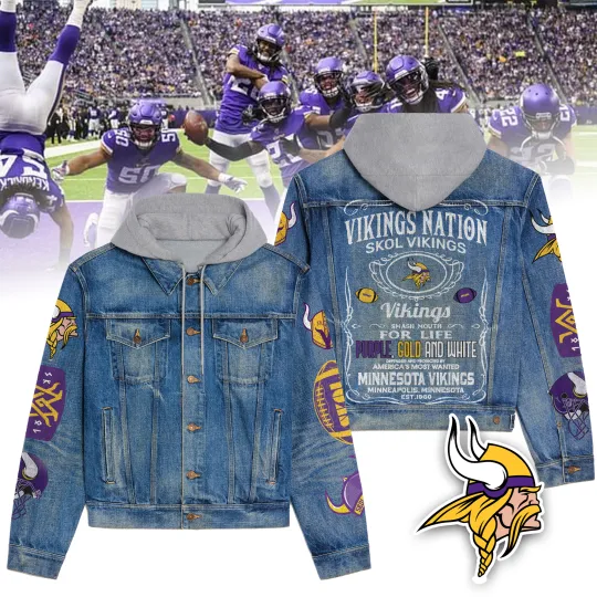 Minnesota Vikingss Premium Hooded Denim Jacket New Collection AZBTHDJ000241