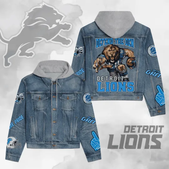 Discover Detroit Lionss Premium Hooded Denim Jacket New Collection AZBTHDJ000234