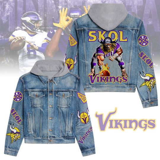 Discover Minnesota Vikingss Premium Hooded Denim Jacket New Collection AZBTHDJ000192