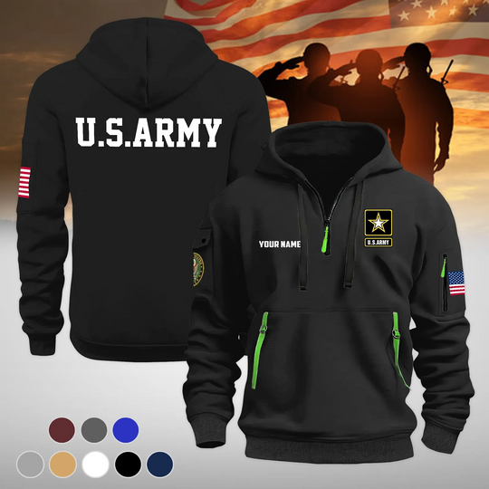 Discover Personalized Name Veteran US Army Quarter Zip Hoodie