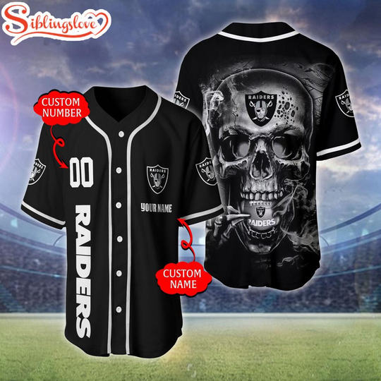 Custom Name And Number Las Vegas Raiders football Skull Pattern Baseball Jersey For Fans