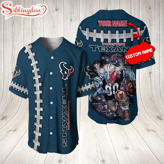 Custom Name Houston Texans football Mascot 3D Baseball Jersey Shirt
