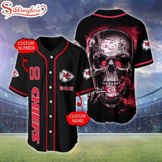 Custom Name And Number Kansas City Chiefs football Skull Pattern Baseball Jersey For Fans