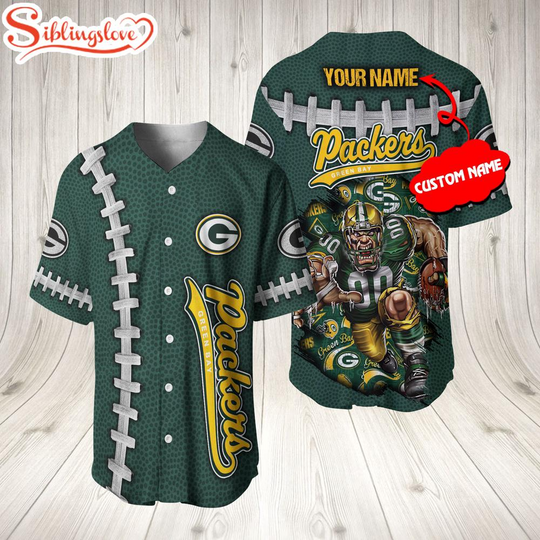 Custom Name Green Bay Packers football Mascot 3D Baseball Jersey Shirt