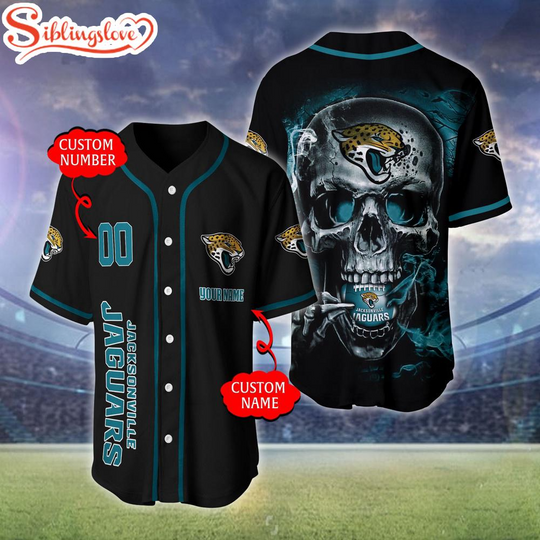 Custom Name And Number Jacksonville Jaguars football Skull Pattern Baseball Jersey For Fans