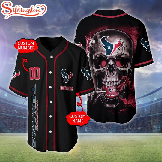 Discover Custom Name And Number Houston Texans football Skull Pattern Baseball Jersey For Fans
