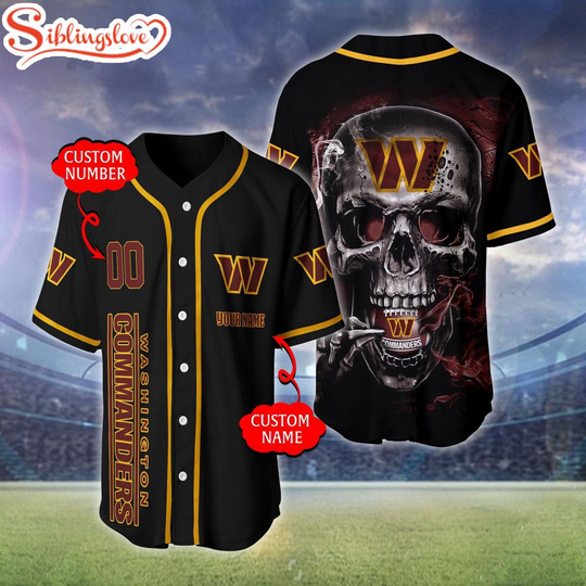 Custom Name And Number Washington Commanders football Skull Pattern Baseball Jersey For Fans
