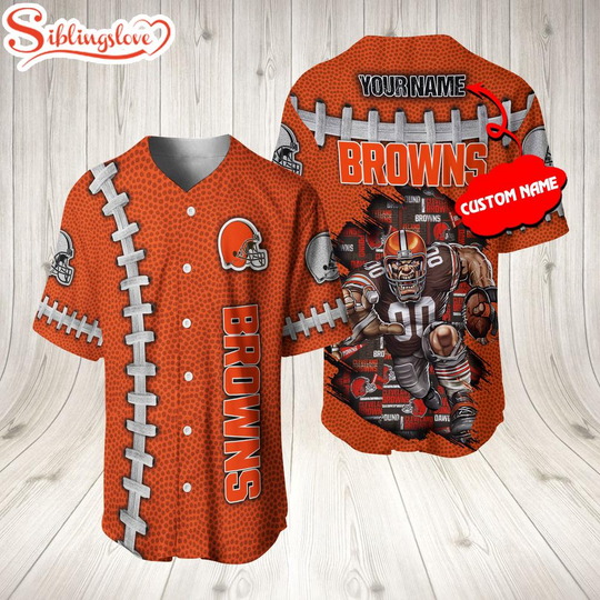 Custom Name Cleveland Browns football Mascot 3D Baseball Jersey Shirt