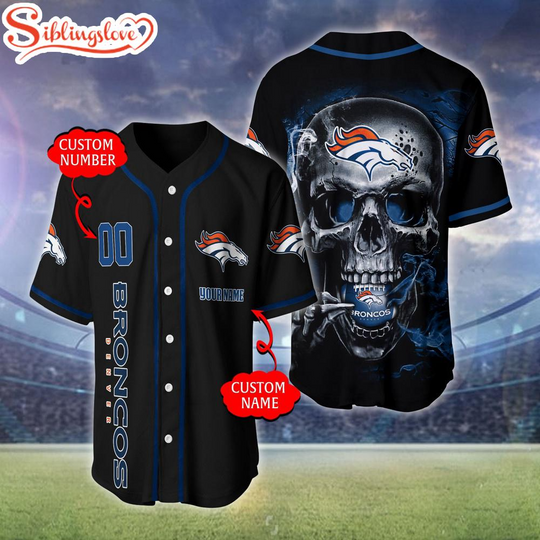 Discover Custom Name And Number Denver Broncos football Skull Pattern Baseball Jersey For Fans