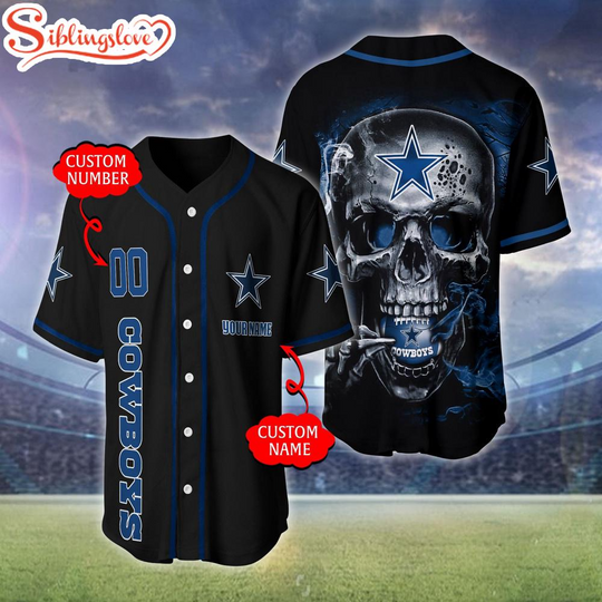 Custom Name And Number Dallas Cowboys football Skull Pattern Baseball Jersey For Fans